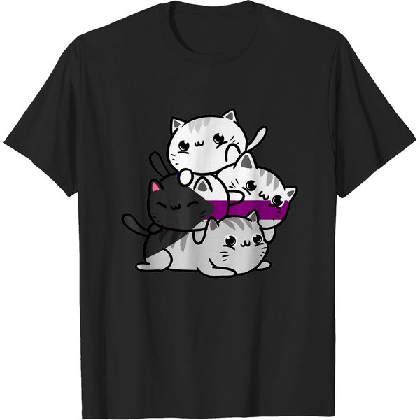 Kawaii Cat Pile Demisexual Pride Flag T-Shirt-image