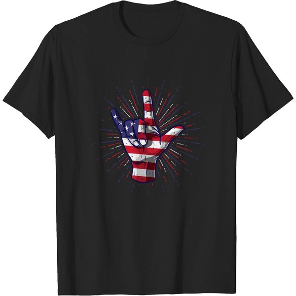 I Love You Hand Sign Gesture Usa American Flag Cute - Usa America Flag - T-Shirt-image