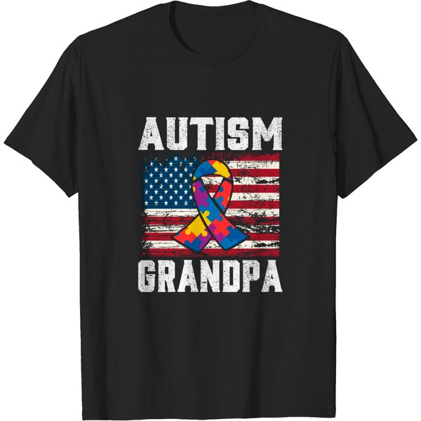 Autism Grandpa American Flag - Autism Awareness - T-Shirt-image