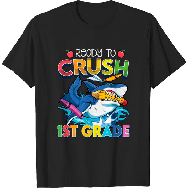 Ready To Crush 1St Grade Shark Back To School Boys T-Shirt-image