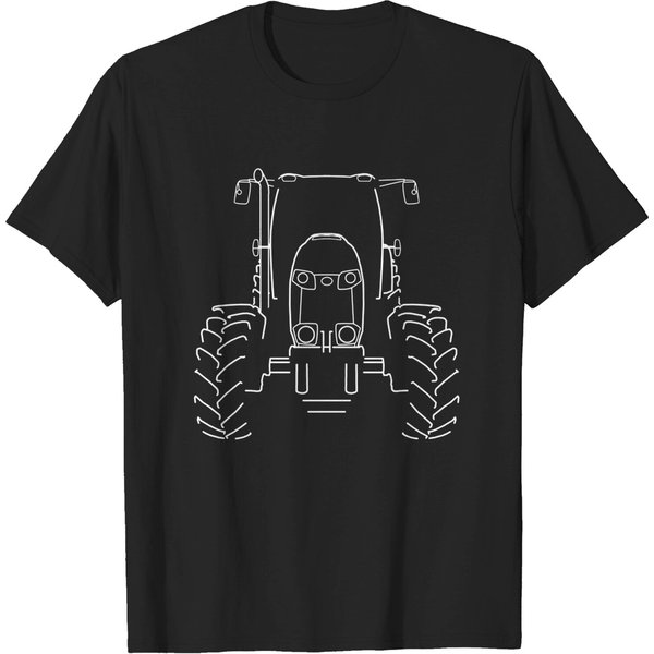 Farm Tractor White Outline Graphic - Tractor - T-Shirt-image