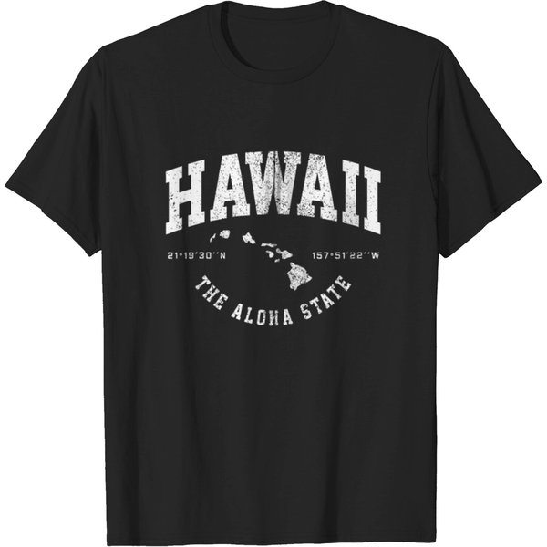 Hawaii Hawaiian Islands Coordinates State Map Souv T-Shirt-image