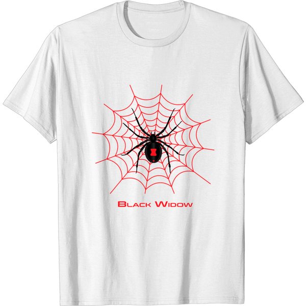 Black Widow Spider On Web | Red Design T-Shirt-image