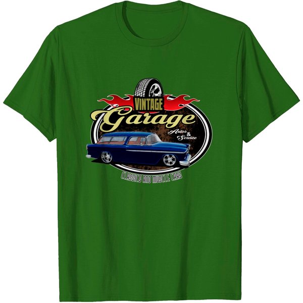 Classic Car Garage With Blue Nomad T-Shirt-image