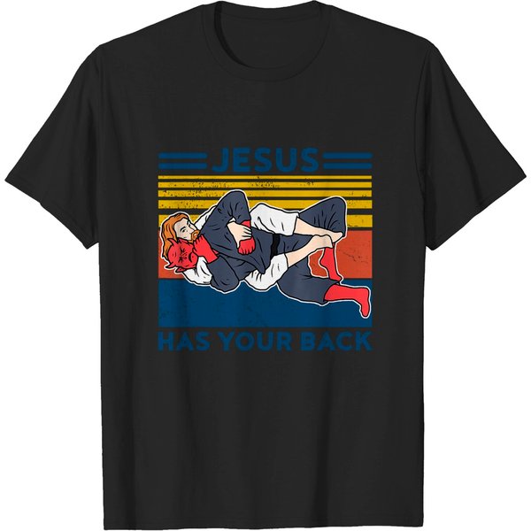 Jiu Jitsu Shirts Jesus Has Your Back Mens Bjj Mma T-Shirt-image