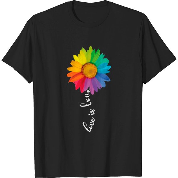 Love Is Love Rainbow Sunflower Lgbt Gay Pride Gift T-Shirt-image
