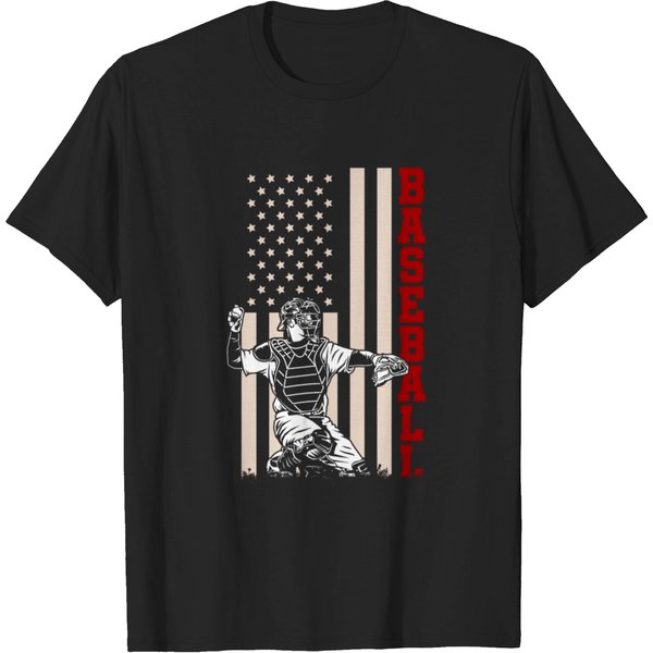 American Flag Baseball Catcher Us Sportsman T-Shirt-image