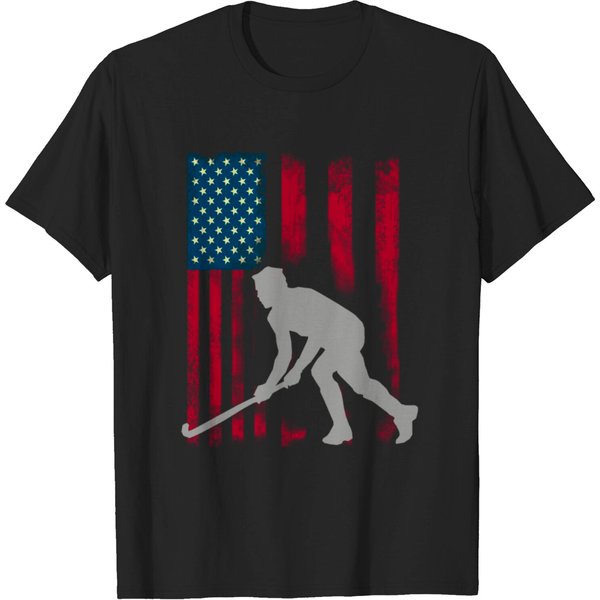 Hockey Fieldhockey American Flag Stick Sport Club T-Shirt-image