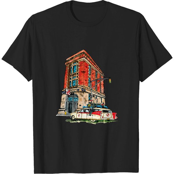 Ecto- 1 / Firehouse, Hook &Amp; Ladder Company 8 - Ghostbusters - T-Shirt-image