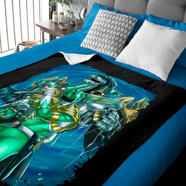 Green Power Ranger And Dragonzord - Power Rangers - Baby Blankets-image