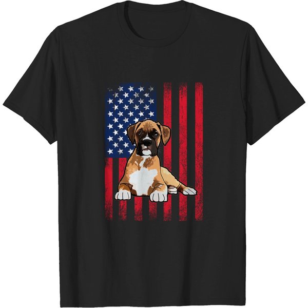 Boxer Dog - Usa Flag Design Boxer T-Shirt-image