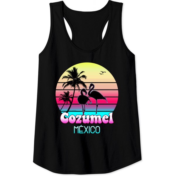 Cozumel Mexico Vintage Sunset Vacations Tshirt Tank Tops-image