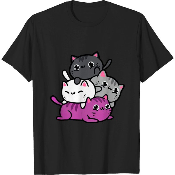 Kawaii Cat Pile Asexual Pride T-Shirt-image