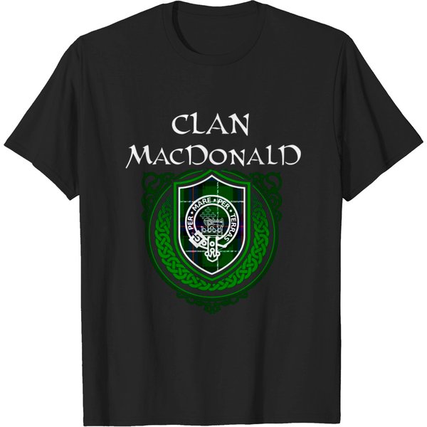 Macdonald Surname Scottish Clan Tartan Shield Badg T-Shirt-image