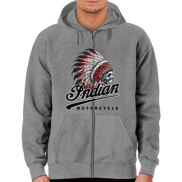 Indian Custom Motorcycle Racer Biker Vintage Printed Zip Hoodies-image