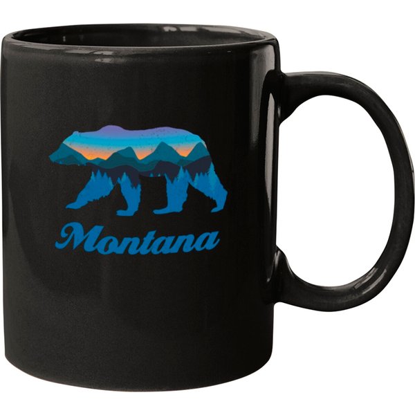 Vintage Montana Bear Sunset Mountain Tree Mugs