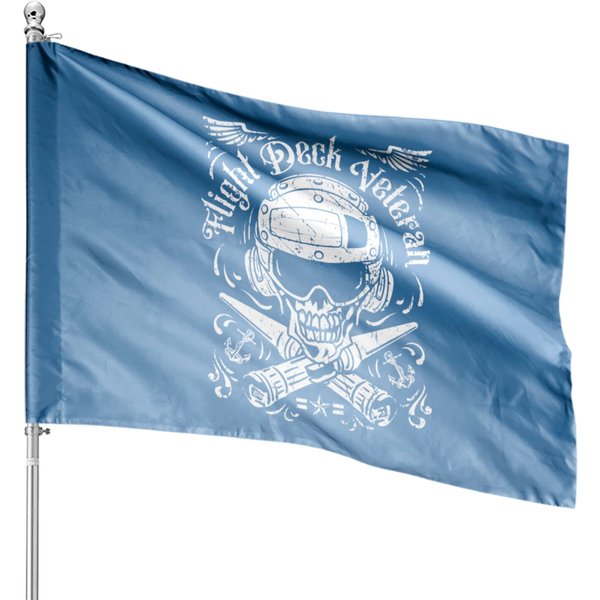 Vintage Naval Aviation Flight Deck Veteran Skull House Flags-image