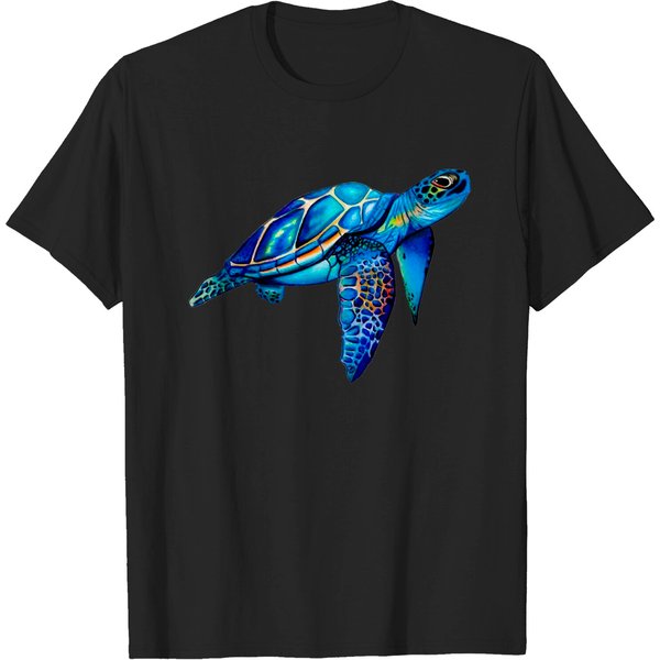 Sea Turtle Watercolor T-Shirts Cute Blue Sea Turtle Hawaiian Honu Pullover-image