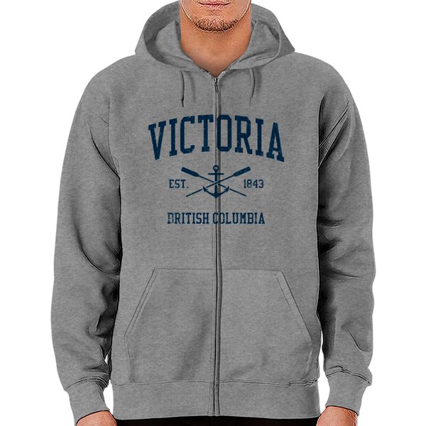Victoria Bc Vintage Navy Crossed Oars & Boat Ancho Zip Hoodies-image