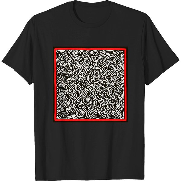 Keith Lovers Haring Outline Black Red Pop Art - Keith Lovers Haring Outline Black Red - T-Shirt-image