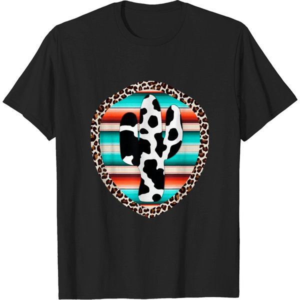 Funny Serape Cow Print Cactus Leopard Print T-Shirt-image