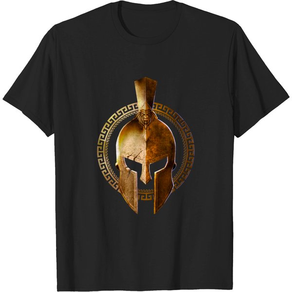 Spartan Gold Helmet Warrior Sparta 300 Greek Mythology Gym Fitness Workout Gladiator - Spartan Helmet - T-Shirt-image