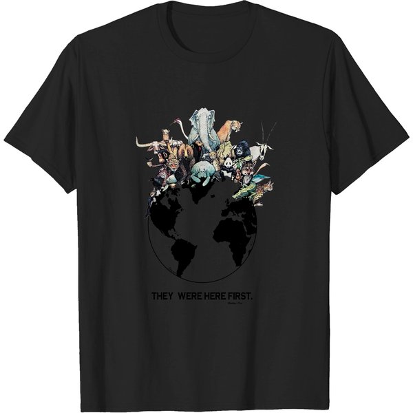 Vintage 90S Human-I-Tees They Were Here First Animals Earth Shirt-image
