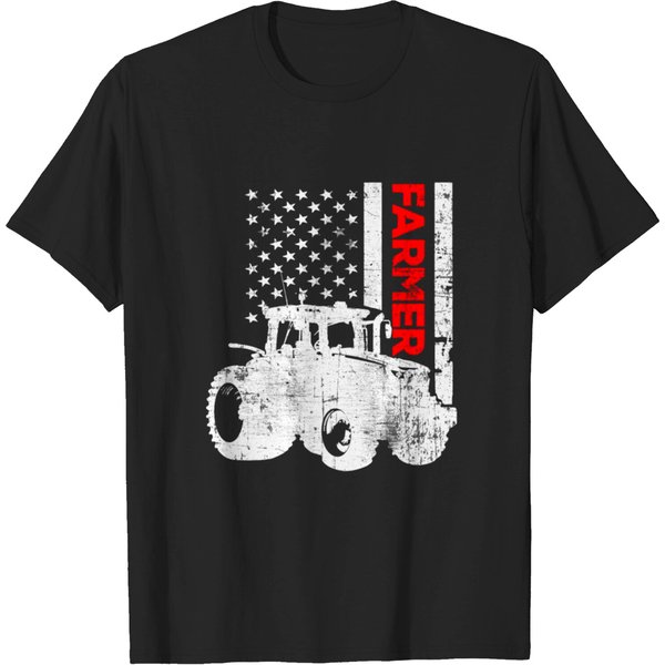 Farmer Market American Flag Farming Tractor Gift T-Shirt-image