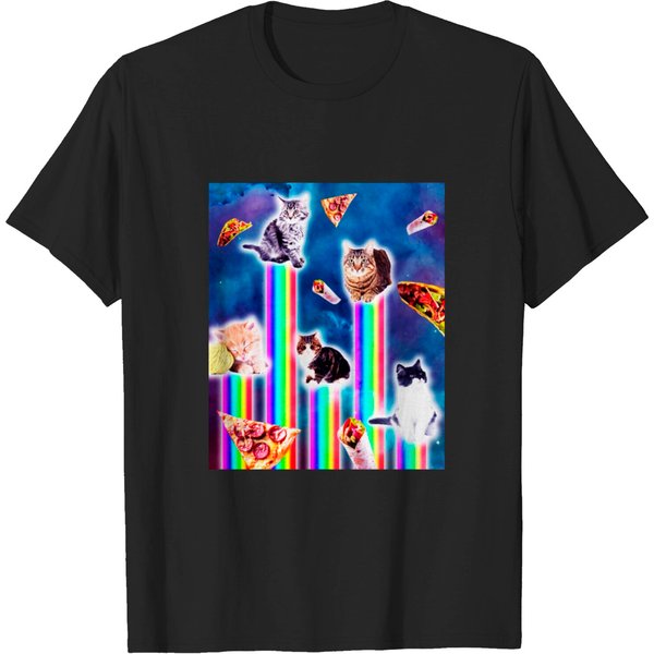 Outer Space Galaxy Cats With Rainbow T-Shirt-image
