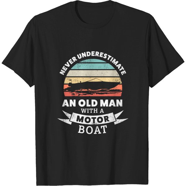 Funny Old Man With A Motor Boat Gift T-Shirt-image