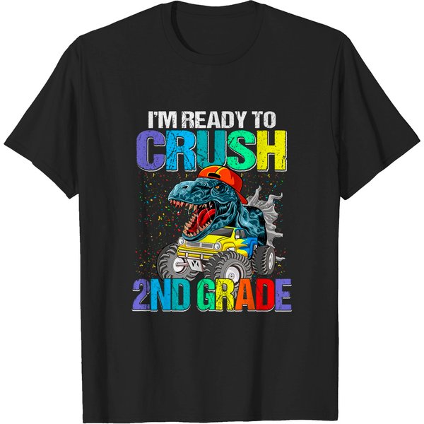 I'm Ready To Crush 2Nd Grade Boys Back To School Dinosaur T-Shirt-image
