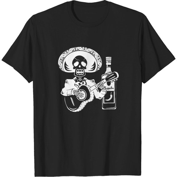 Mariachi Skeleton With Tequila Dia De Los Muertos T-Shirt-image