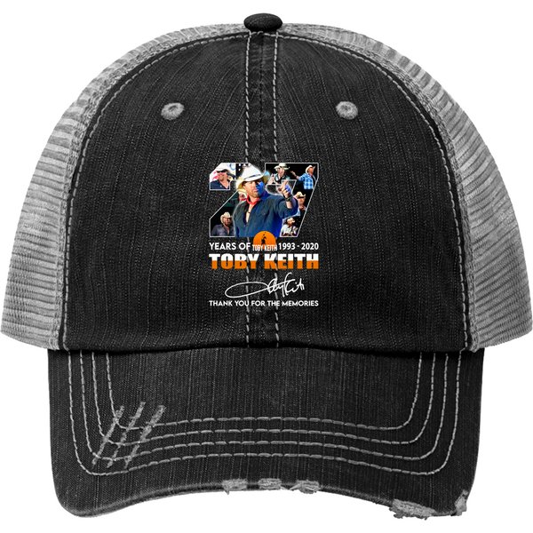 Toby Keith 1993-2022 Toby Keith Thank You The Memories Print Trucker Hat-image