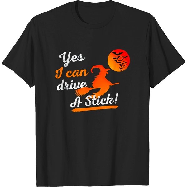 Halloween Witch Broom Yes I Can Drive A Stick T-Shirt-image