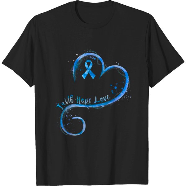 Faith Hope Love Dark Blue Ribbon Colon Cancer T-Shirt-image