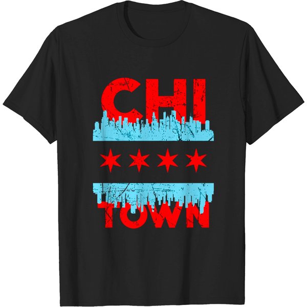 Chi Town Chicago Flag Skyline Gift Tee T-Shirt-image