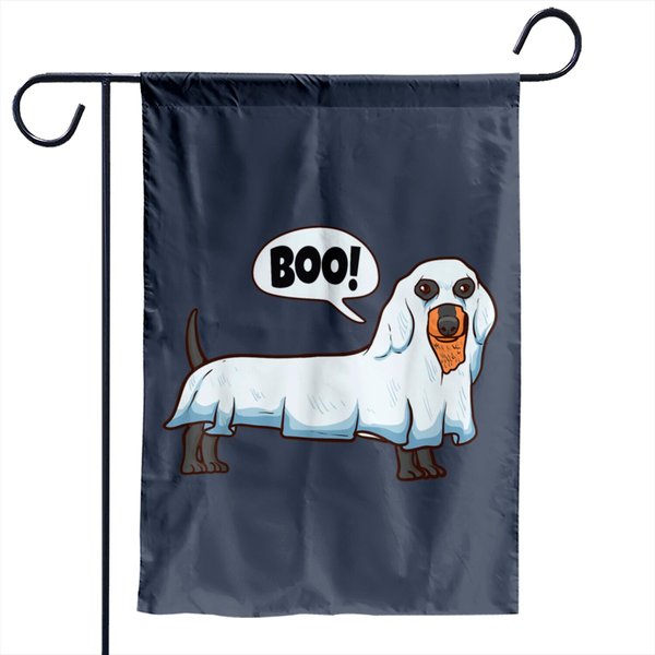 Ghost Dachshund Spooky Dog Wiener Halloween Garden Flags-image