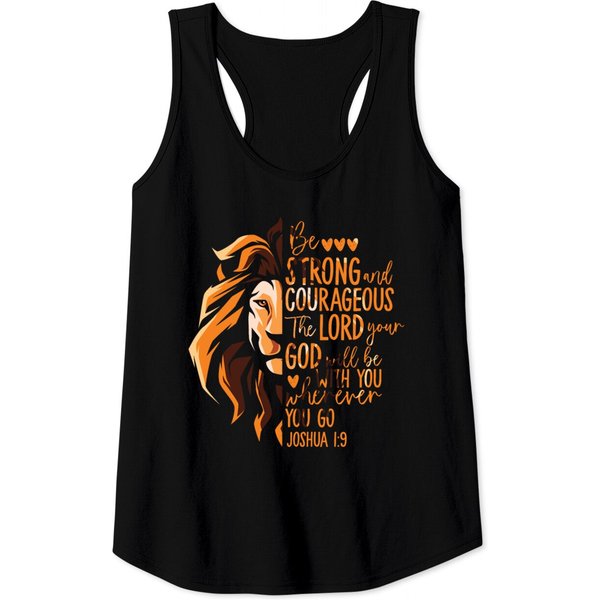 Christian Bible Verse Joshua 1:9 Lion Tank Tops-image