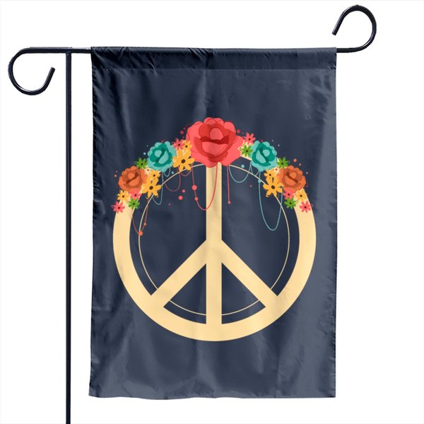 Floral Peace Symbol Hippie Lover Peace Sign Garden Flags-image