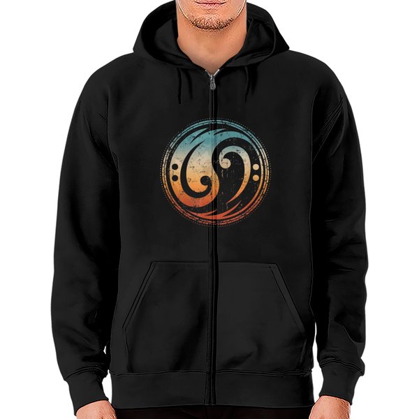 Bass Guitar Clef Yin Yang Vintage Zip Hoodies