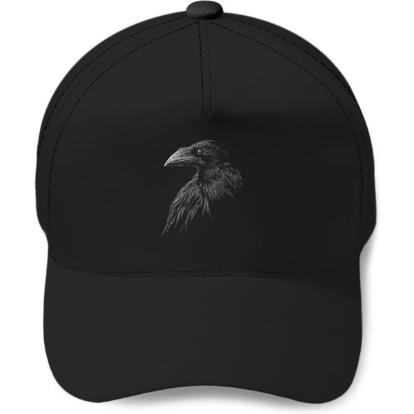 Mystical Black Raven Illustration Crow Artwork Baseball Caps-image
