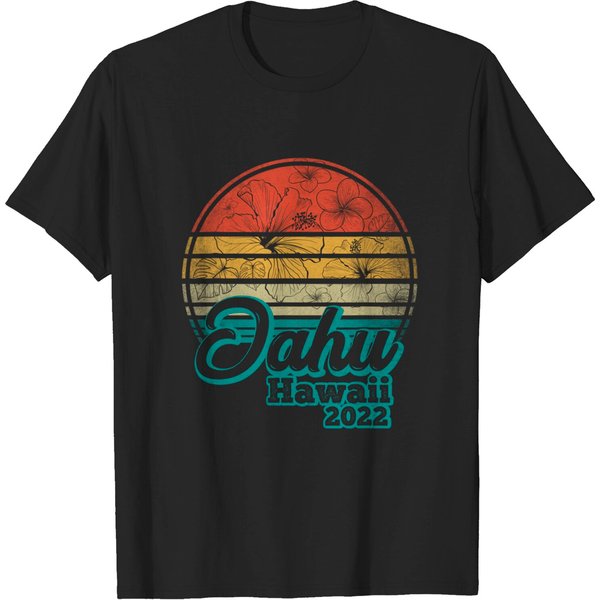 Vintage Oahu Hawaii Hawaiian Flower Tropical Vacation 2022 T-Shirt-image