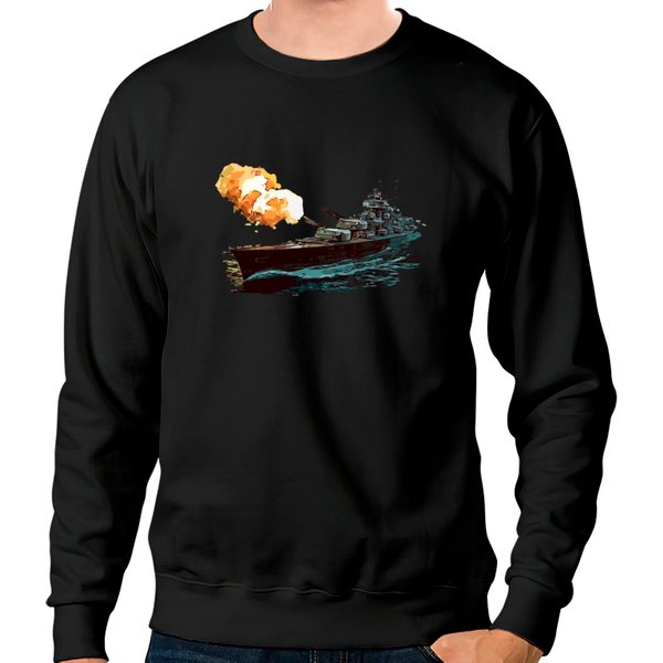 Ww2 Battleship Destroyer In Action Sweatshirts-image