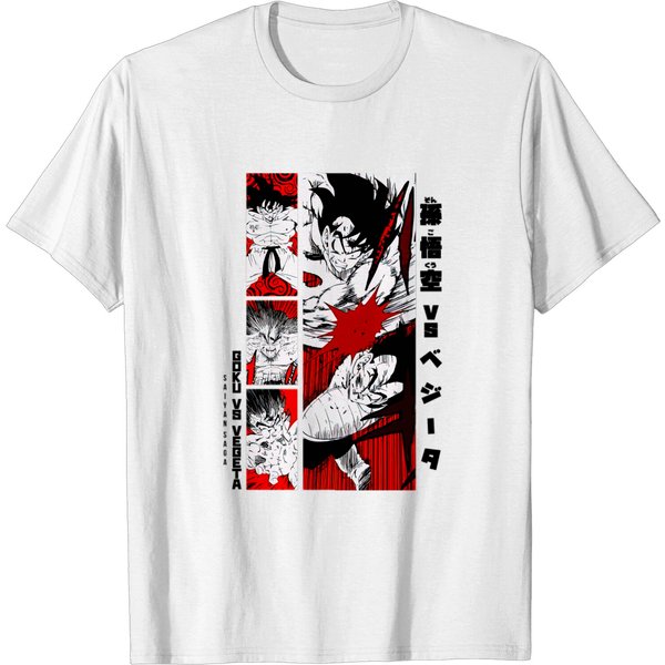 Goku Vs Vegeta = Dragon Ball Z = Saiyan Saga White Version - Goku And Vegeta Dragon Ball - T-Shirt-image