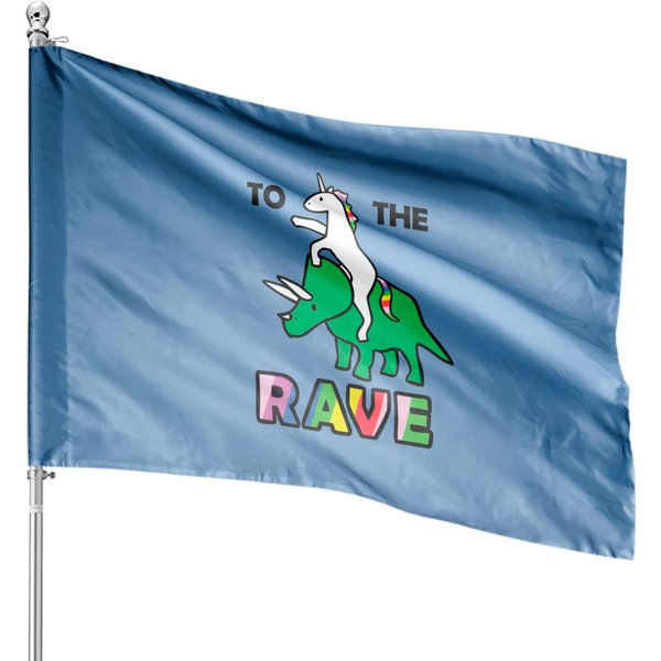 To The Rave! (Unicorn Riding Triceratops) Classic House Flags-image