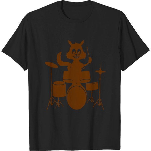Squirrel Cat On The Drums Drummer Musi T-Shirt-image