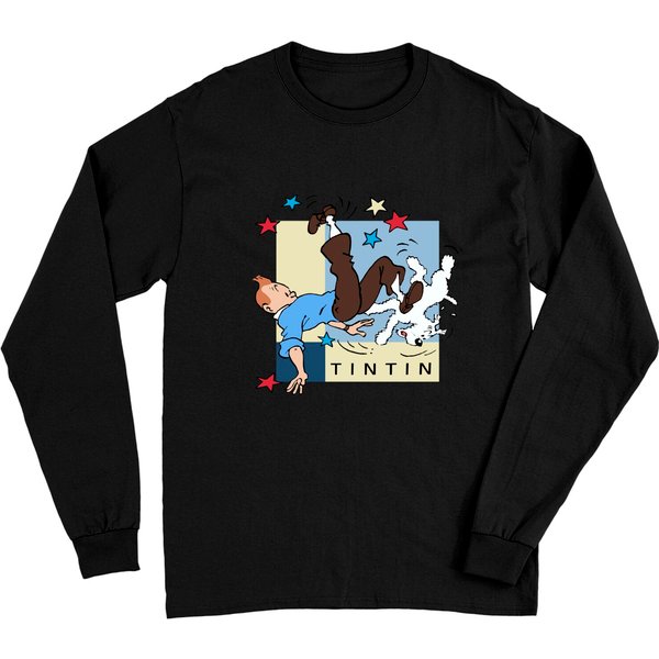 Vintage Tintin Long Sleeves The Adventures Of Tintin In America Comic Cartoon Long Sleeves-image