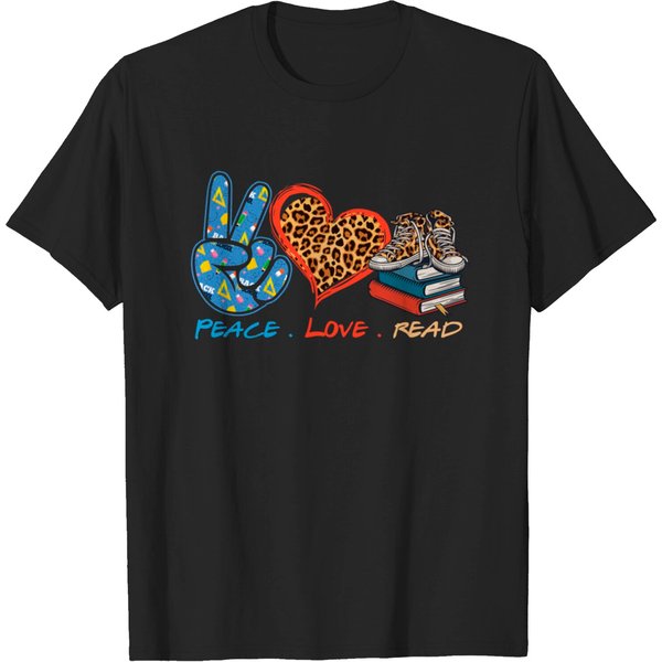Peace Love Read For Book Lover Reading T-Shirt-image
