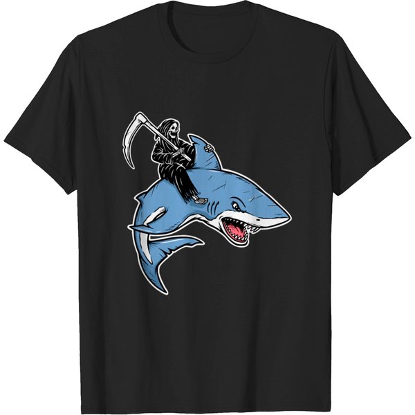 Grim Reaper Rides A Shark T-Shirt-image