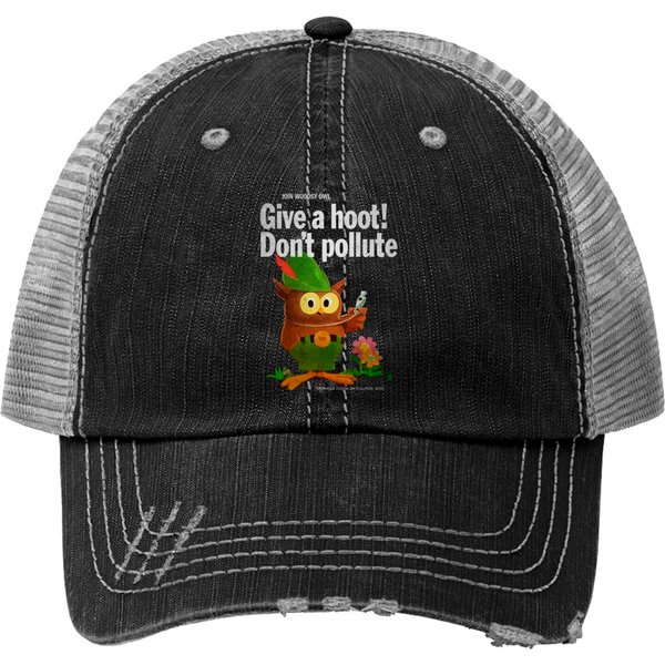 Woodsy Owl Give A Hoot 70S Distressed And Faded Trucker Hats-image